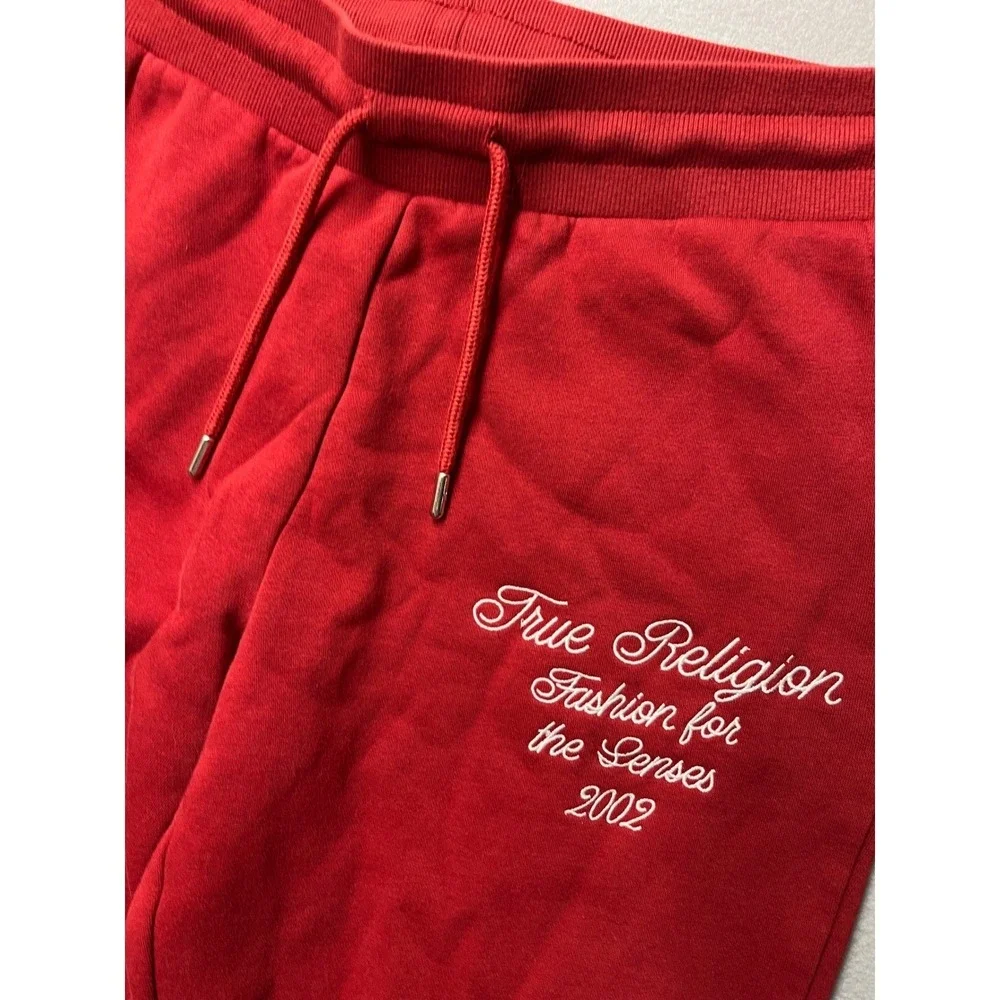 True Religion Mens Red Embroidered Logo Wide Leg Sweatpants Small Fashion 2002